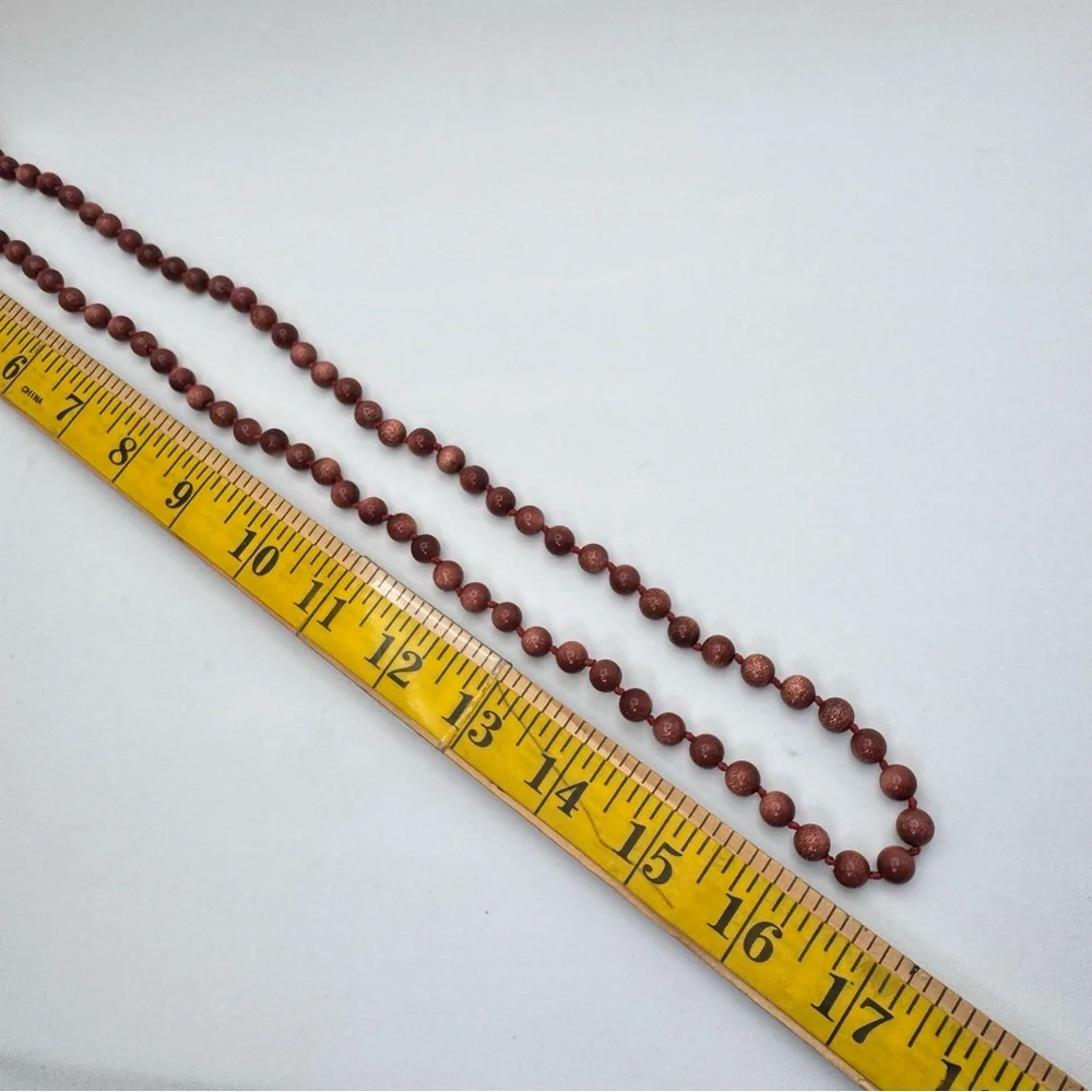 Goldstone Beaded Necklace Long Brown Sparkle Gemstone Strand Boho Statement